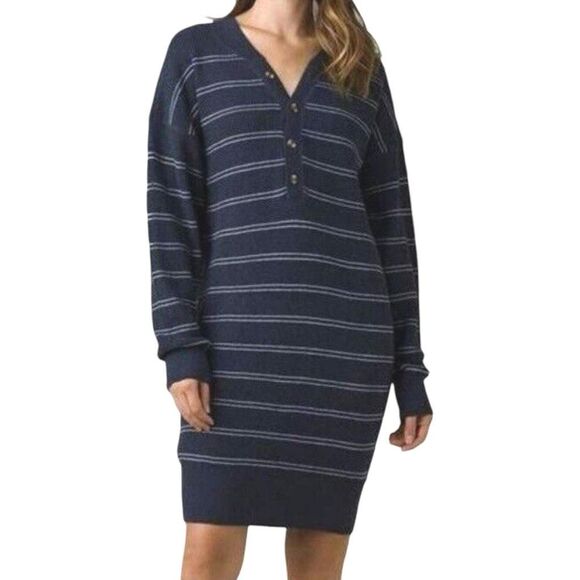 prAna Milani Henley Dress - Size Medium - Nautical Stripe - Picture 1 of 6